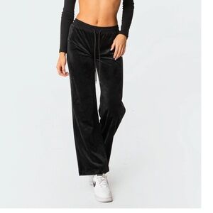 Edikted Black Velvet Track Pants